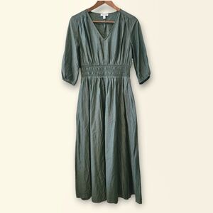 Cotton And Silk Smocked Waist Dress Green Duck NWT